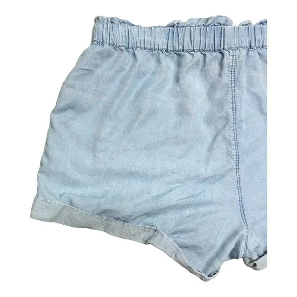 Aerie Paper Bag Waist Blue Shorts Chambray Women's Size Large Belted - Picture 6 of 7